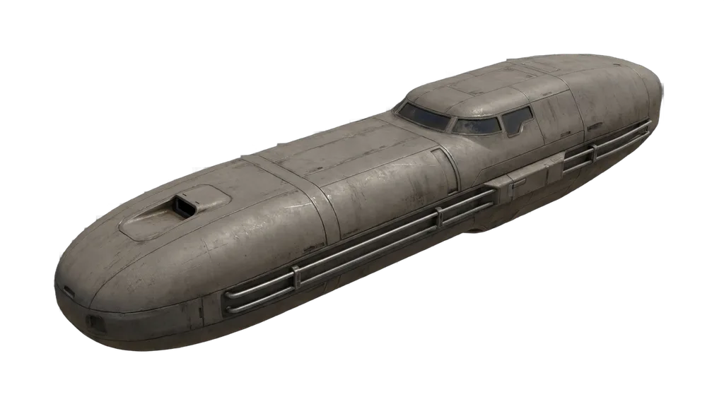 The Type-9 Skiff: a plain grey capsule of a hull